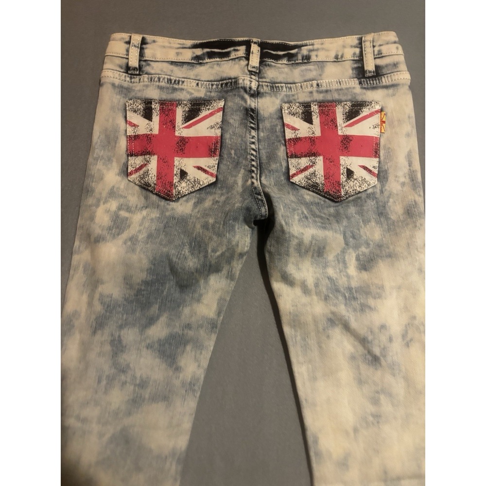 Machine Jeans Women 11 Acid Wash Distressed Pink Patches British Flag Y2K Style